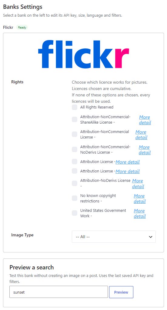 Flickr bank settings