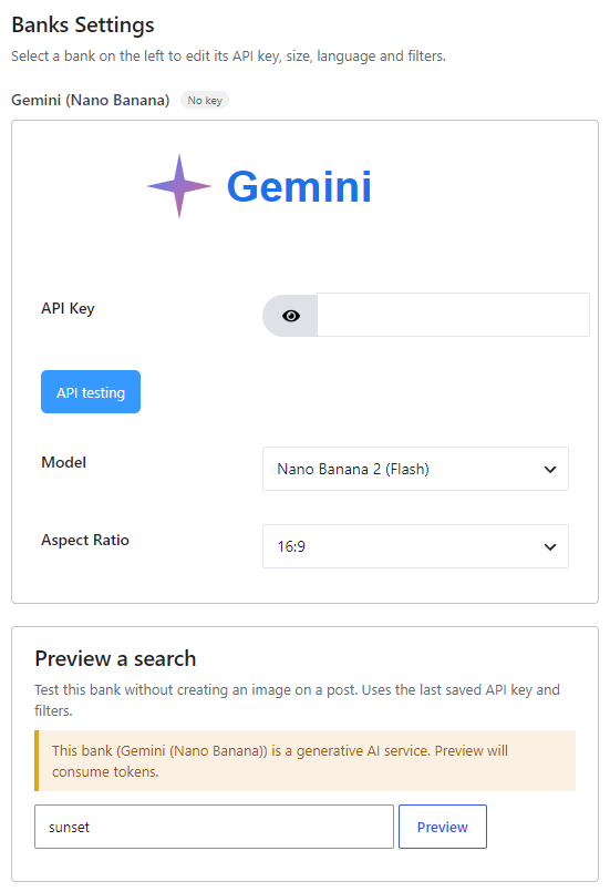 Gemini (Nano Banana) bank settings