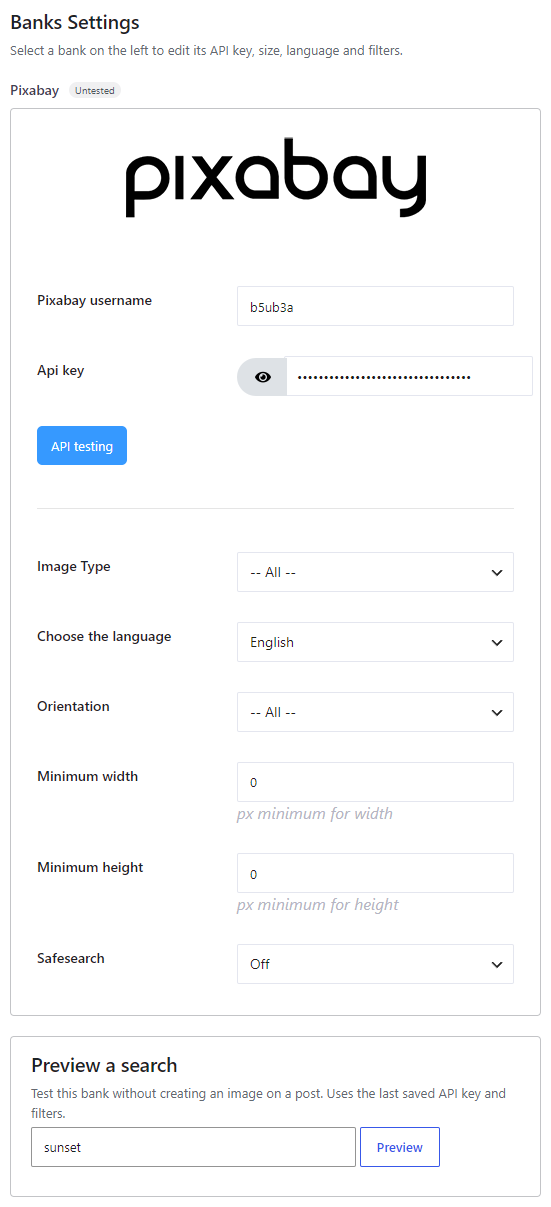 Pixabay bank settings