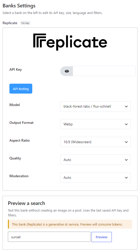 Replicate bank settings