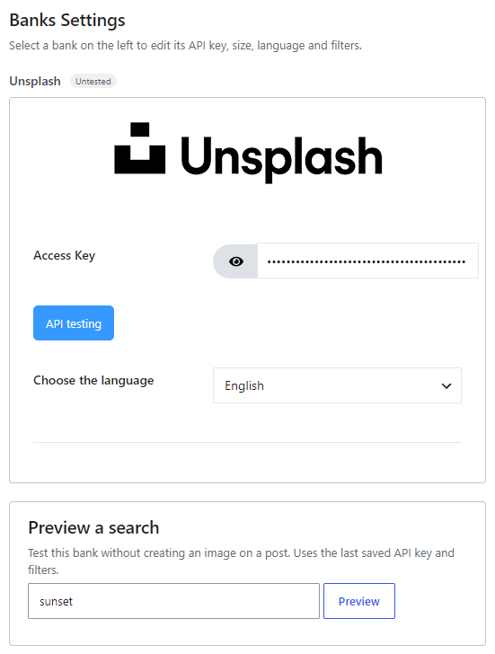 Unsplash bank settings